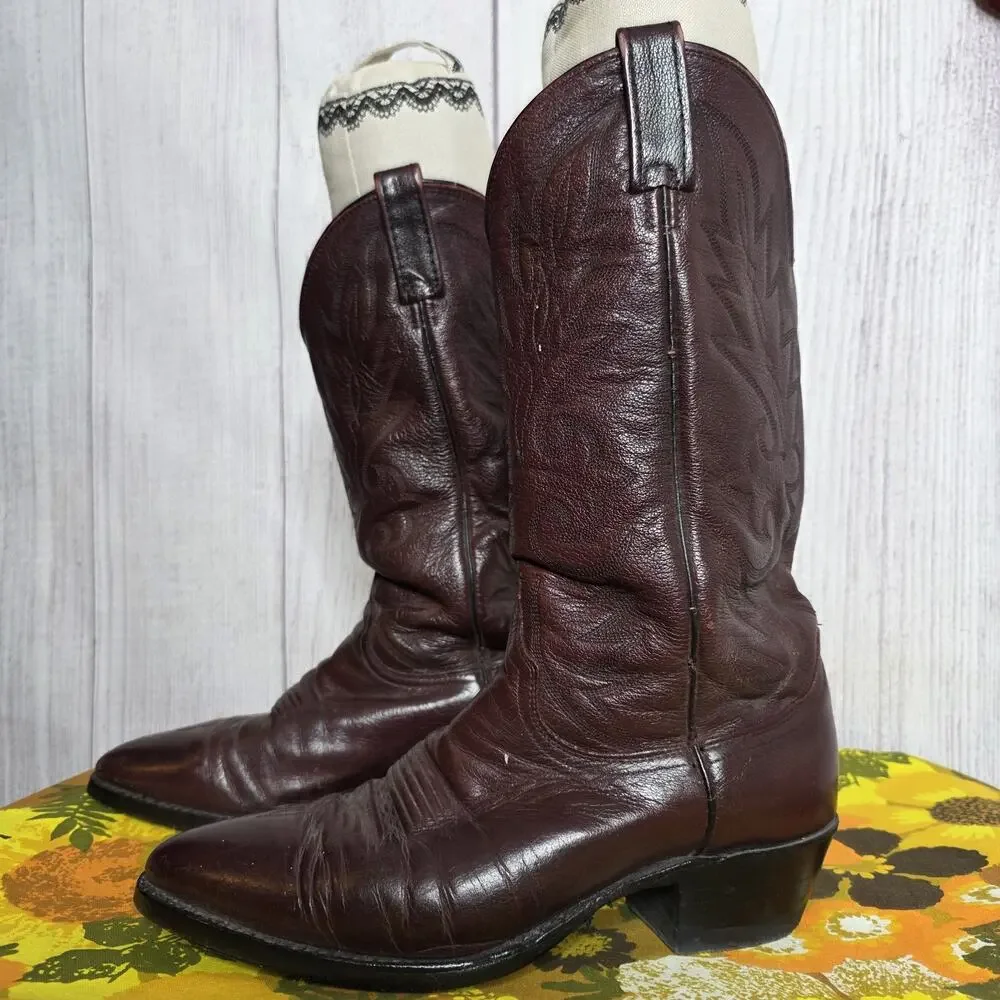 Dan Post USA Cowboy Boots Men's Burgundy Leather Western Round Toe, sz 9D